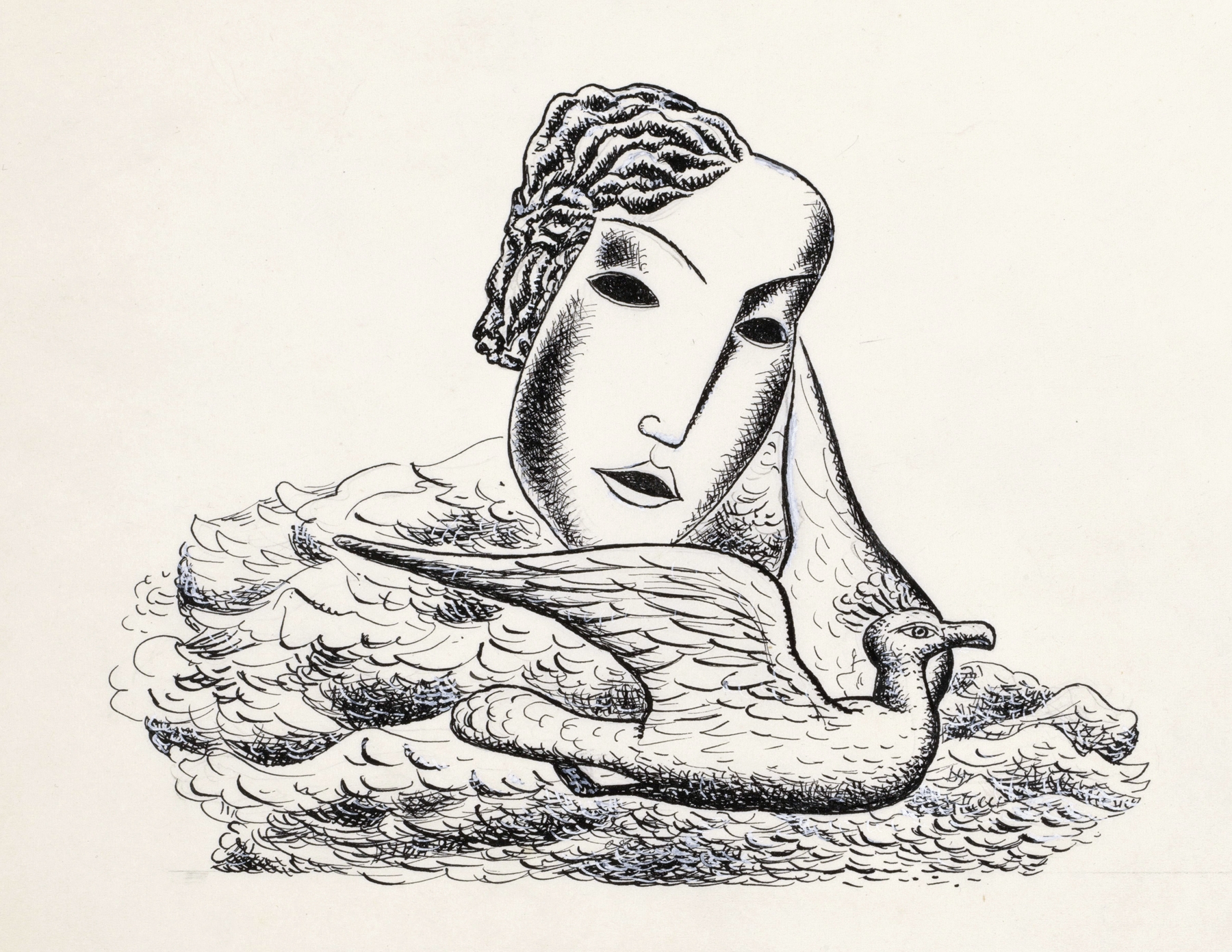 Vrouwenkop met vogel by Leo Gestel