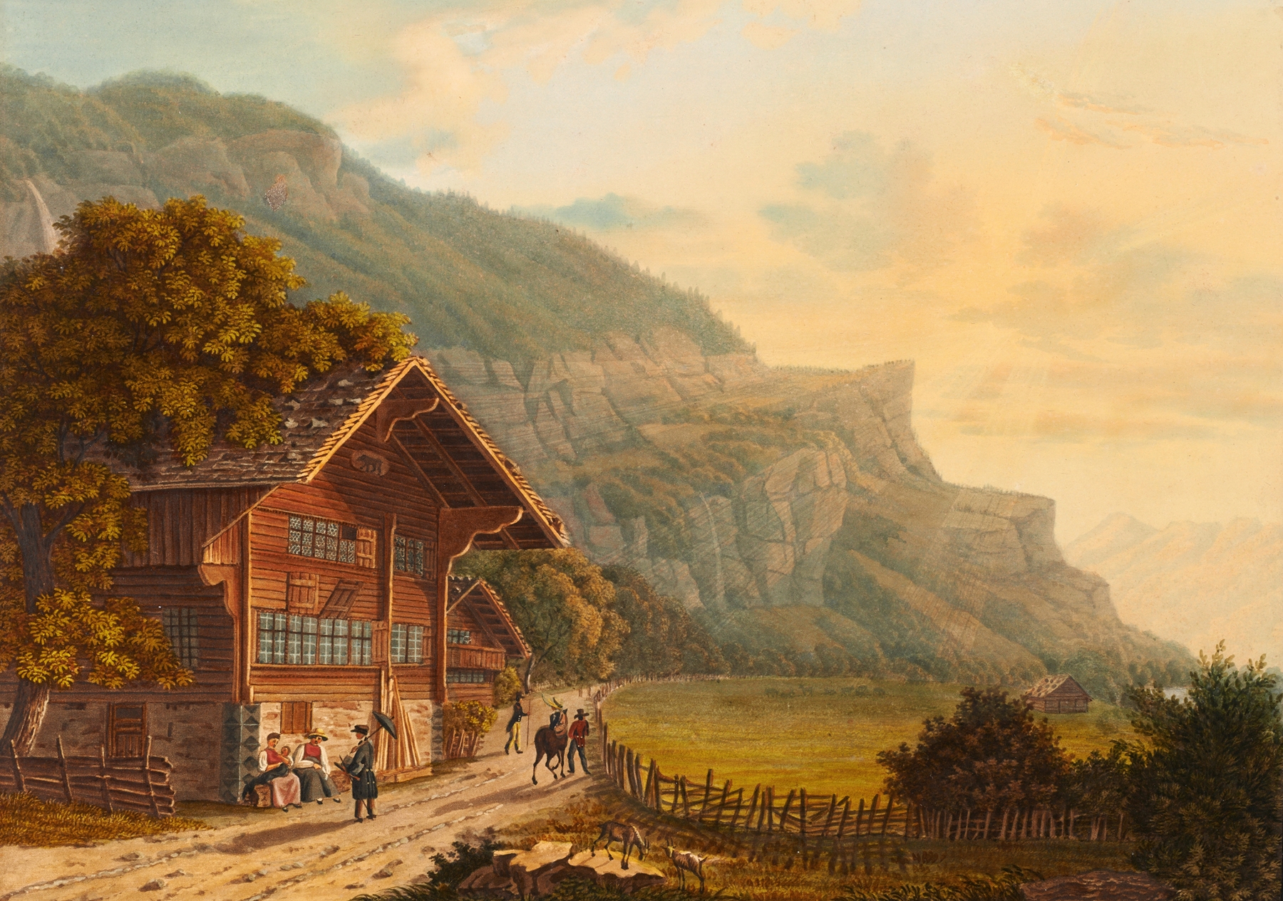 Vue de la promenade de Meiringen à la chute du Reichenbach by Heinrich Meichelt