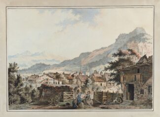 Vuë de la Ville d’Aigle sur la route des Sallines by Johann Karl Müllener