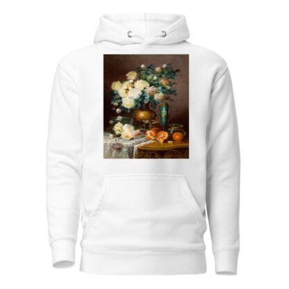 White Roses, Oranges, and Porcelain Urn on Draped Table by Max Carlier Hoodie