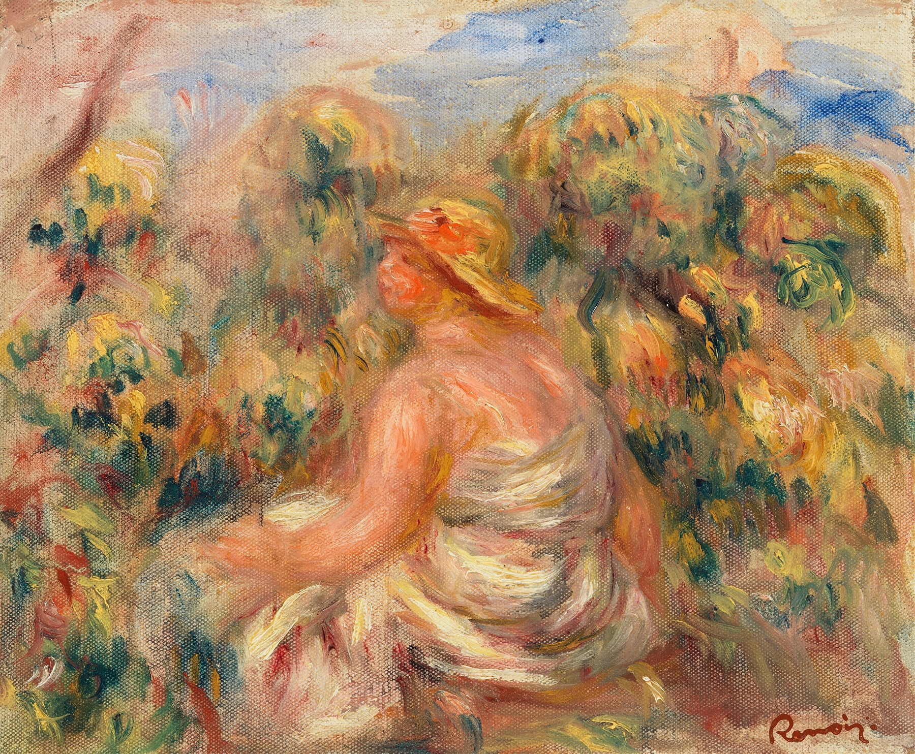 Woman with Hat in a Landscape by Pierre-Auguste Renoir