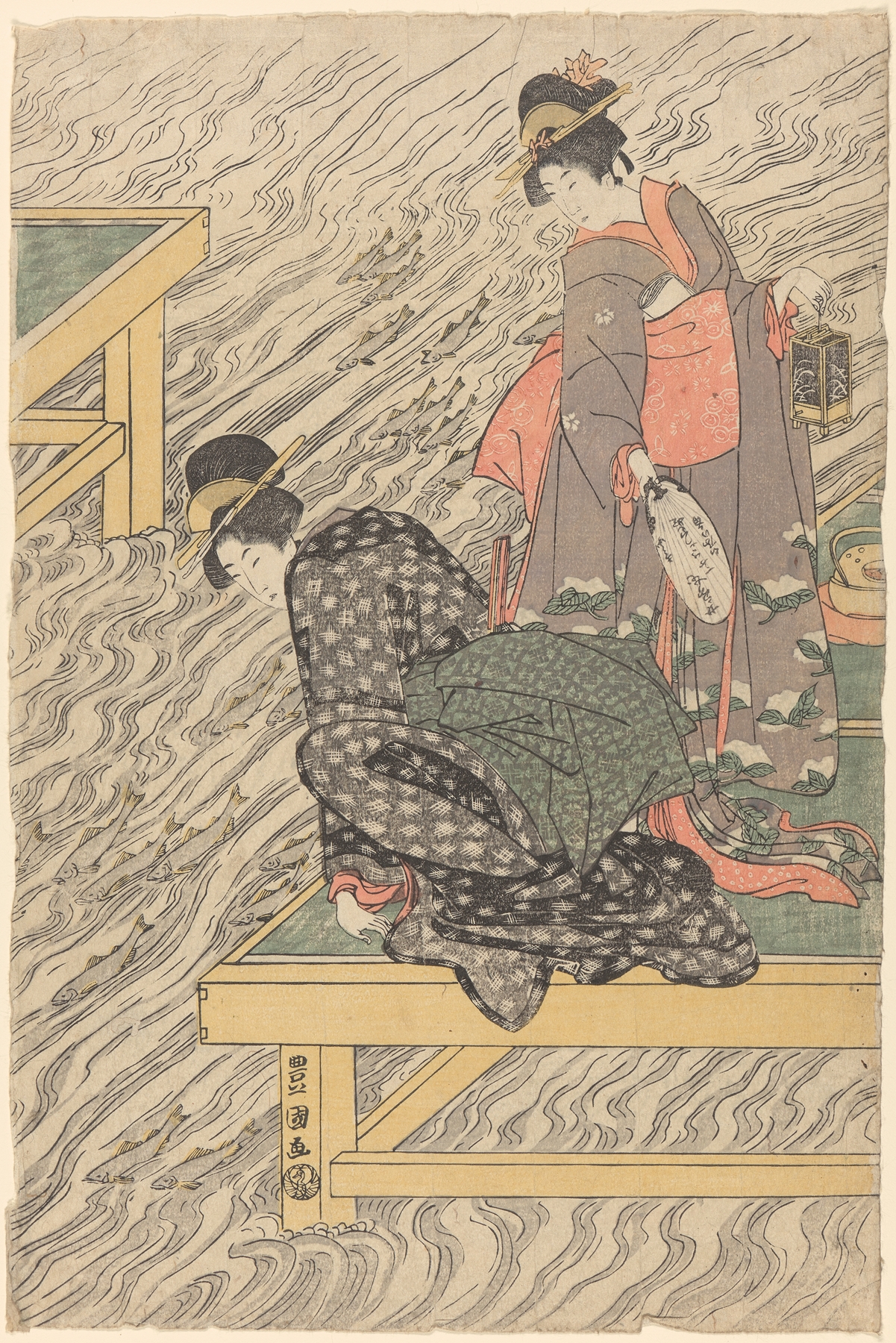 Women on Wharf Watching Fish by Toyokuni Utagawa