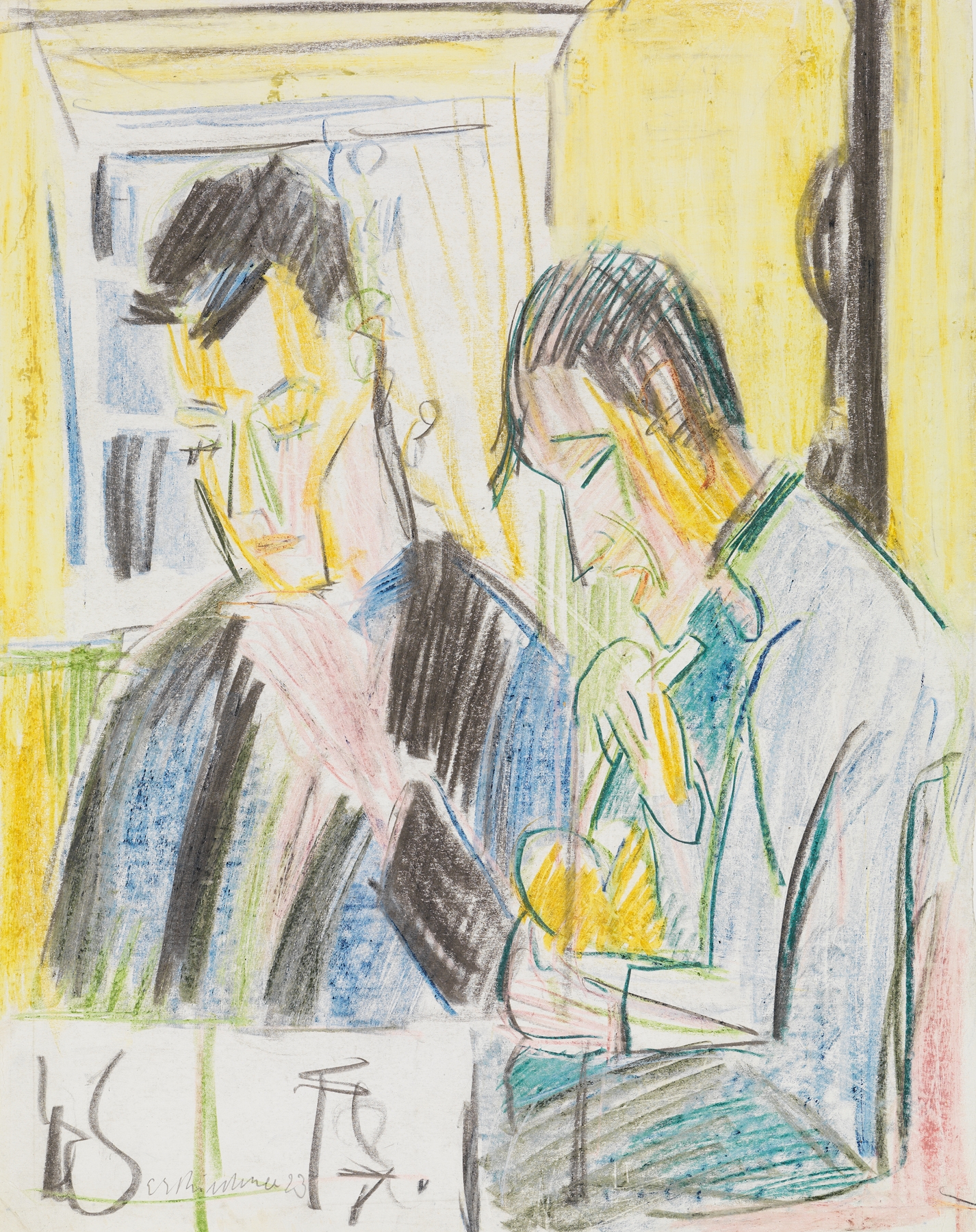 Zwei Männer am Tisch by Ernst Ludwig Kirchner
